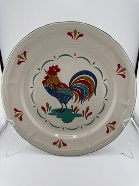 Vintage Gibson Designs Rooster Pattern Multicolor Stoneware 1 Plate